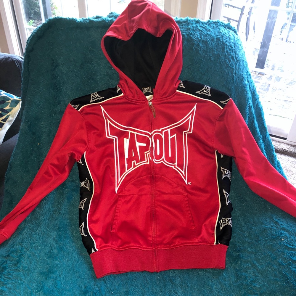 Red white and black tap out hoodie
